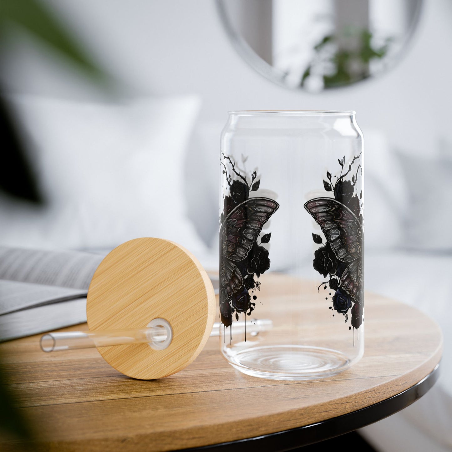 Death Moth Gothic Apparel | Sipper Glass, 16oz | Dark Aesthetic | Gothic Gift for Her | Witchy Glam Dark Feminine