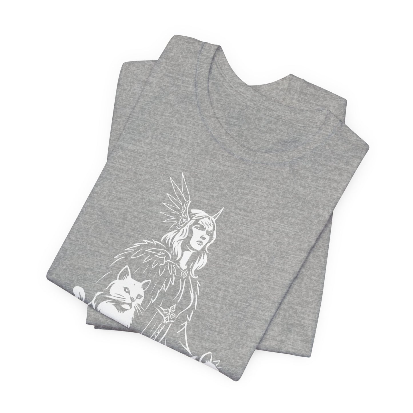 Freyja Viking Goddess T-Shirt, This captivating viking tee encapsulates the essence of Freya—the viking goddess renowned for her formidable power and grace.
