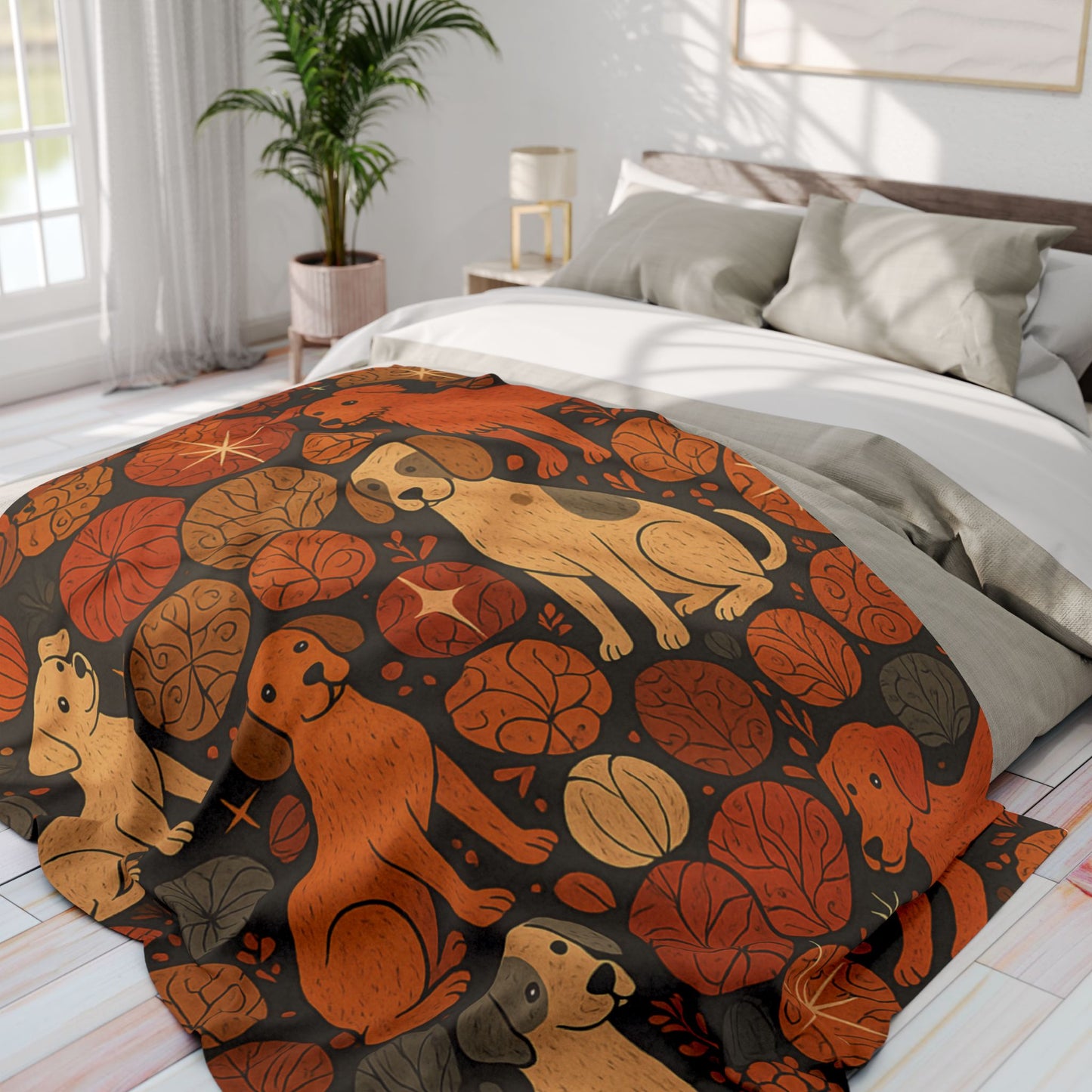Autumnal Dog Throw, this cute dog blanket adds the perfect touch of autumn cozy to your home.