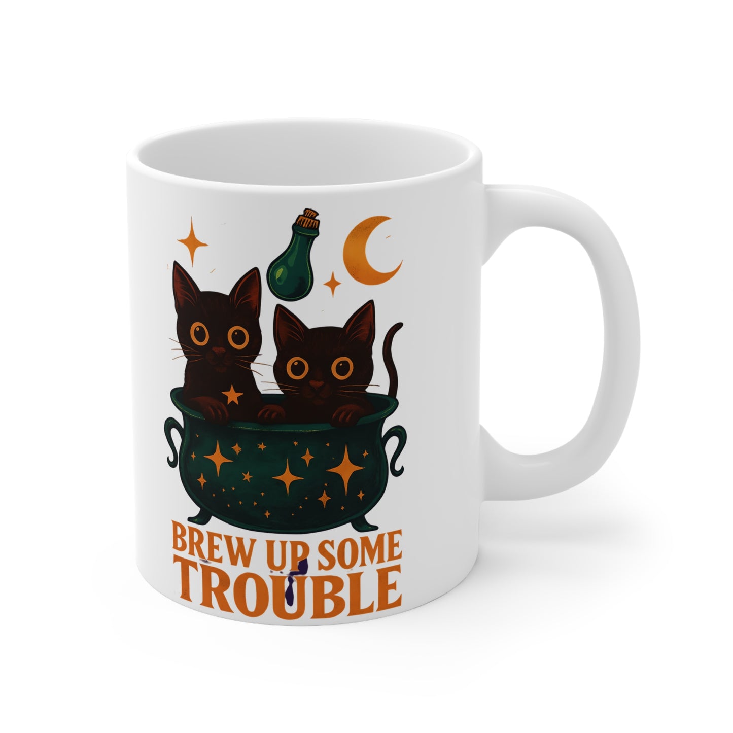 Brew Up Some Trouble Cat Mug, This enchanting black cats coffee mug is a spellbinding addition to your morning routine, ,cat dad