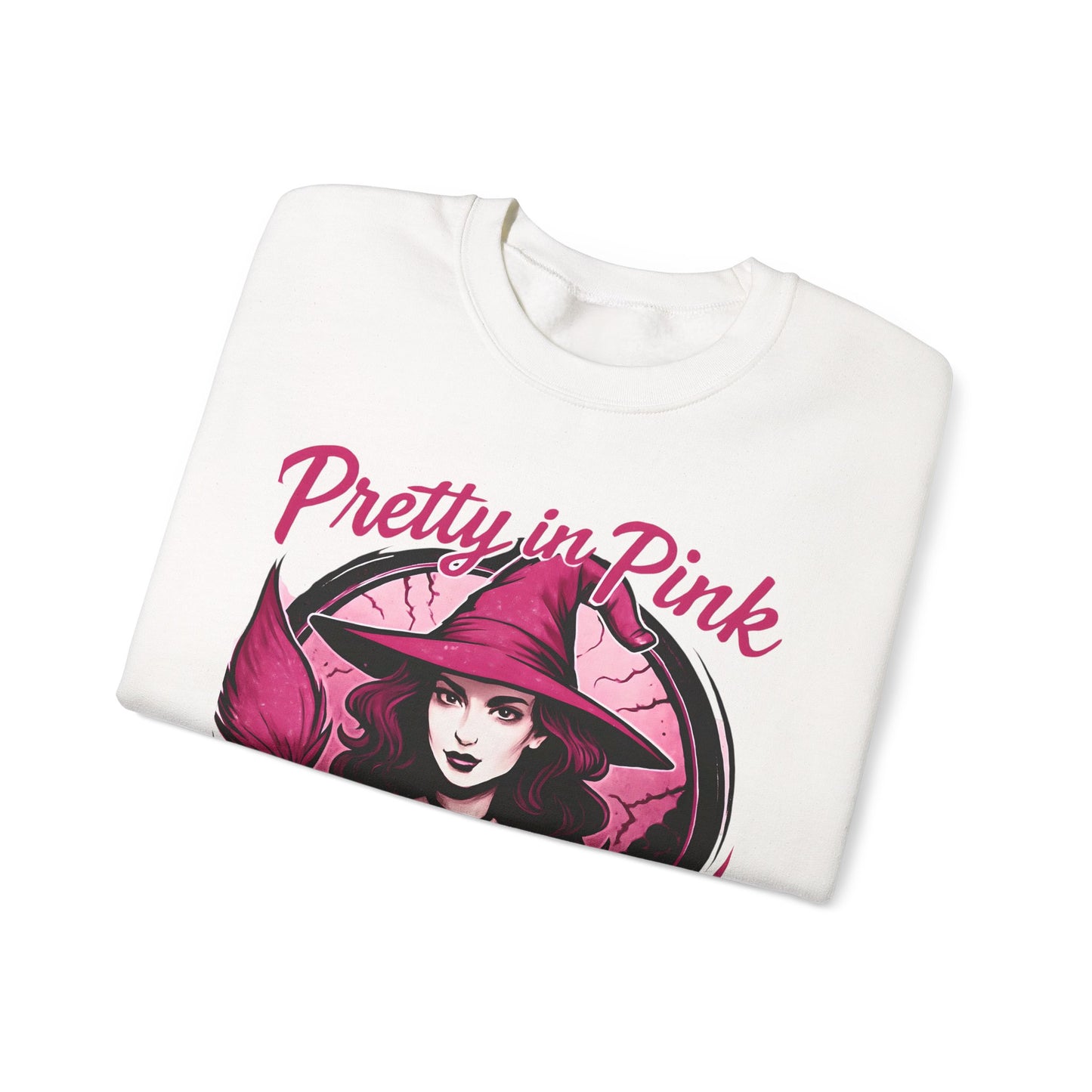 Pretty in Pink Witchy Sweatshirt, a unique twist to your girly Halloween ensemble, with a sprinkle of glitter witch vibrance.