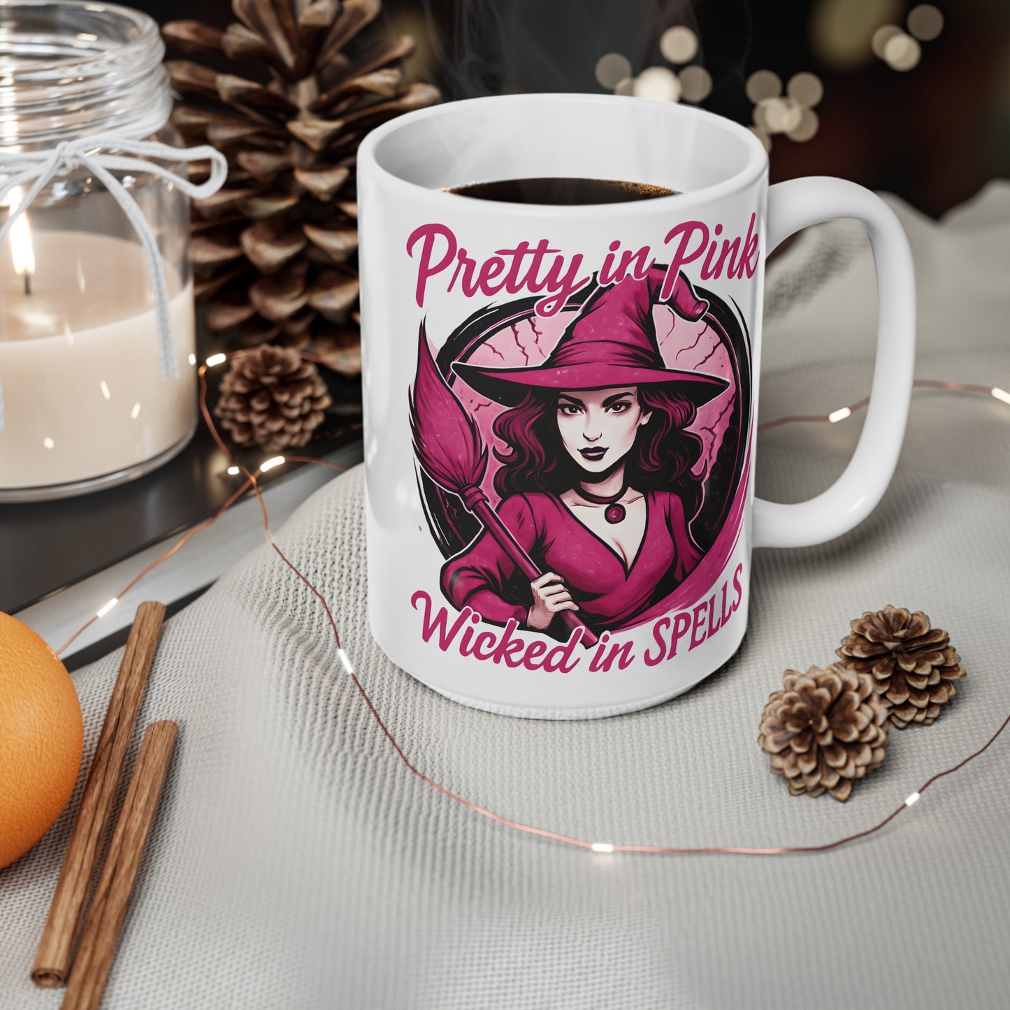 Pretty in Pink Witch Mug, Wicked Spells Coffee Mug, This pink witch mug is perfect for those who relish in the whimsical world of magic and brew.