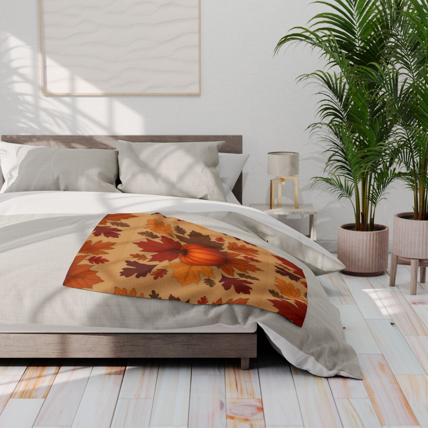 Autumn Leaves and Pumpkin Blanket, this comfy blanket is an autumn symphony for your senses. Perfect as a snuggle blanket for chilly nights or an elegant addition to your autumn decorations.