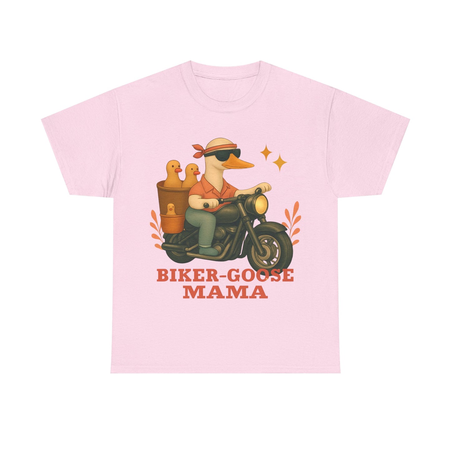 Silly Goose Biker Tee, a fun and quirky tee for those who love motorcycles and geese, silly goose fan club.