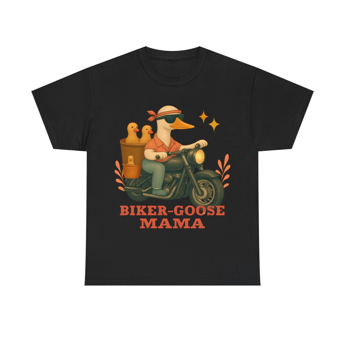 Silly Goose Biker Tee, a fun and quirky tee for those who love motorcycles and geese, silly goose fan club.