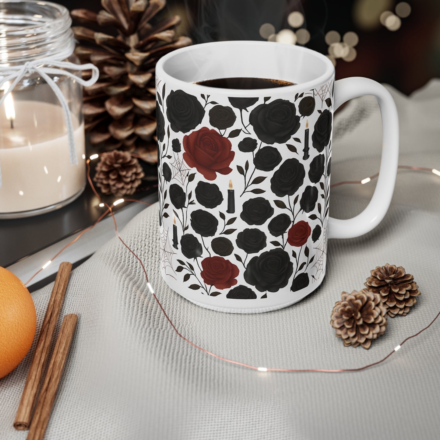 Gothic Rose Halloween Mug, a mystical blend of elegance and enchantment,adorned with intricately designed roses, making every sip feel like a spellbinding experience, Perfect for your morning brew.
