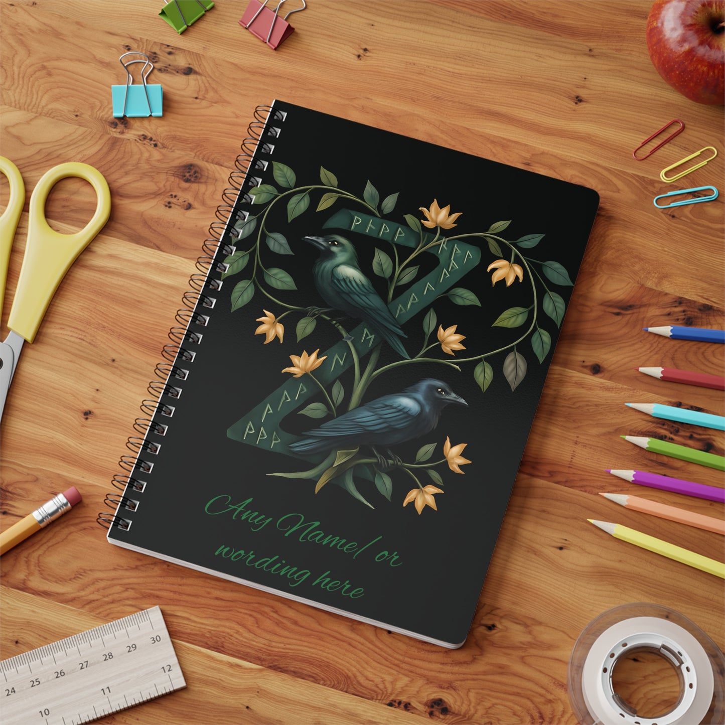 Personalized Norse Witchy Monogram A5 Notebook, Custom Journal, Monogram Letter "Z" Notebook.