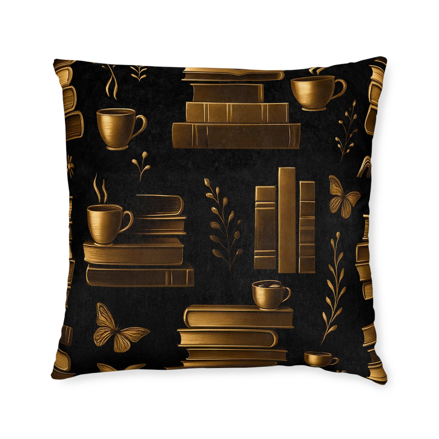 Books and Coffee Cushion, Perfect for cozy corners or grand libraries, this pillow is not just decor—it's a celebration of your passion for books and the comforting ritual of a quiet coffee moment.