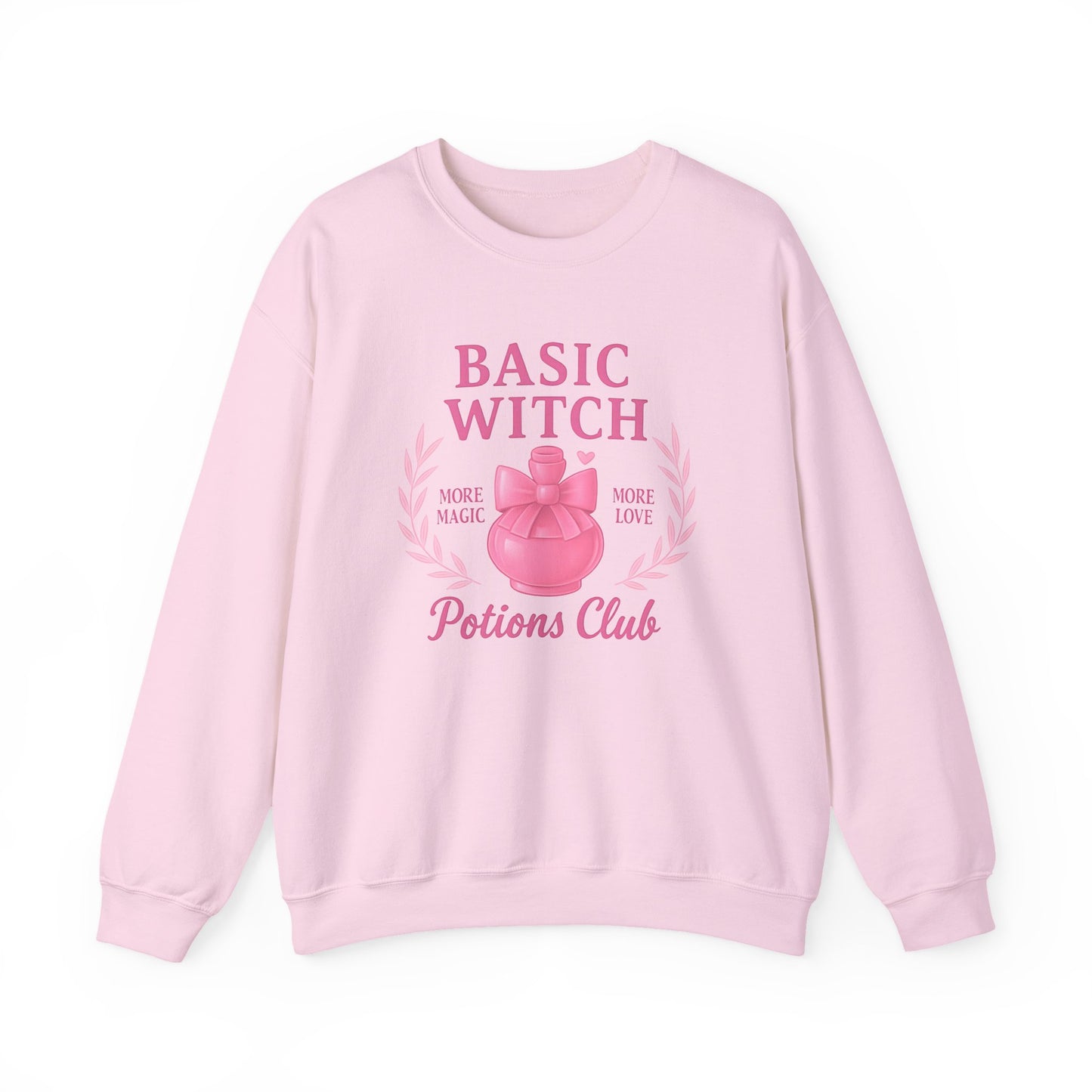 Basic Witch Potions Club Sweatshirt, This witchy sweatshirt exudes autumnal charm with its soft fabric that’s perfect for sweater weather, and features a whimsical potion bottle design reminiscent of a witches brew.