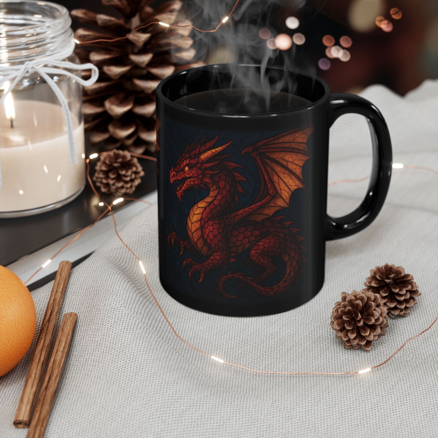 Stained Glass Effect Dragon Coffee Mug, Whether for your morning coffee or evening tea, this dragon cup is the perfect dragon gift for any dragon lover. Experience the enchantment of every brew with this unique dragon coffee mug.