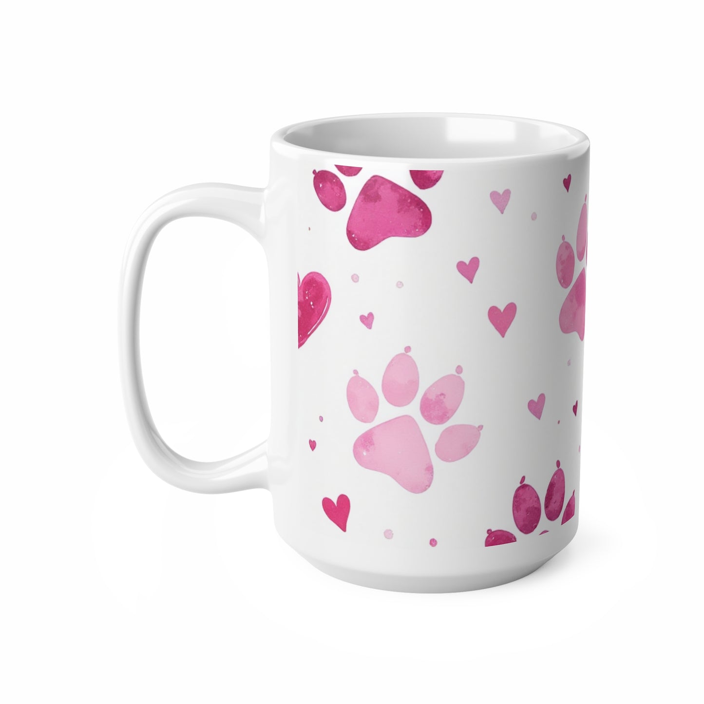 Dog Lover Ceramic Coffee Cup, Pink Paws Design - Great Gift for Pet Lovers, 11oz, 15oz Mug.