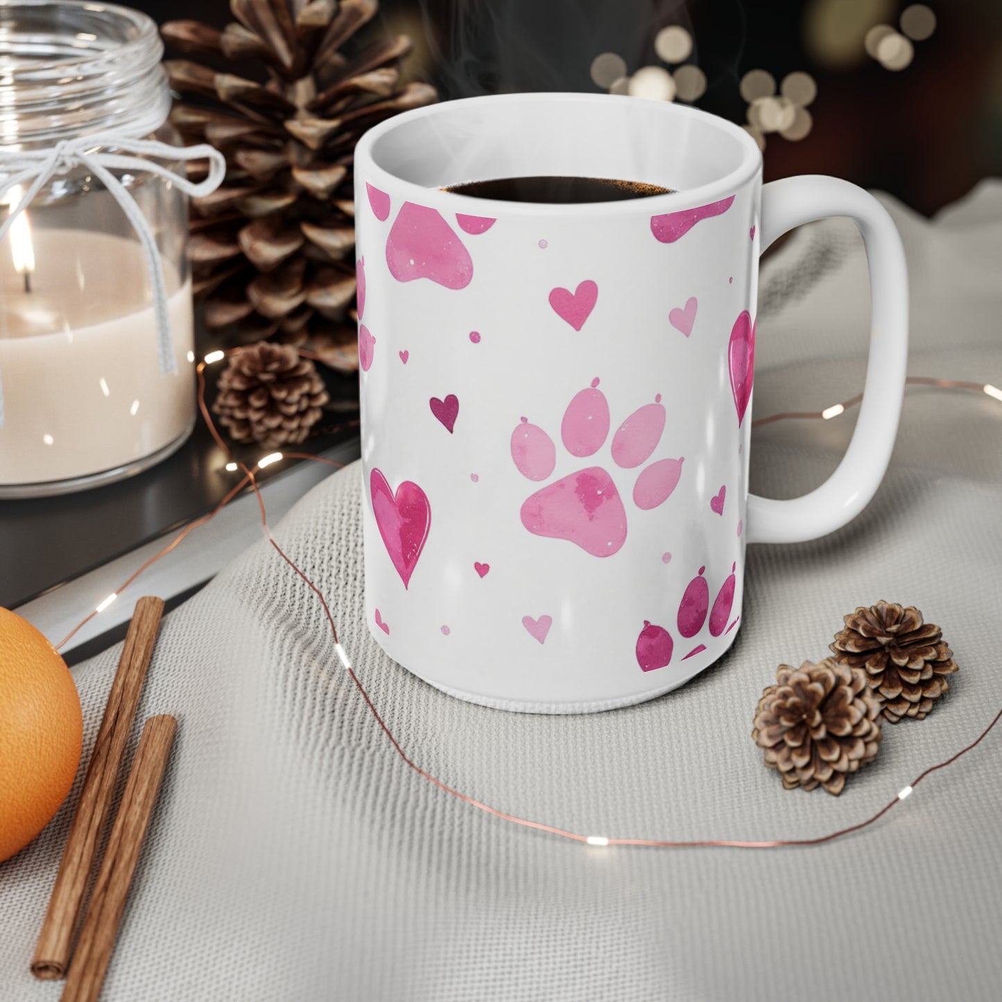 Dog Lover Ceramic Coffee Cup, Pink Paws Design - Great Gift for Pet Lovers, 11oz, 15oz Mug.