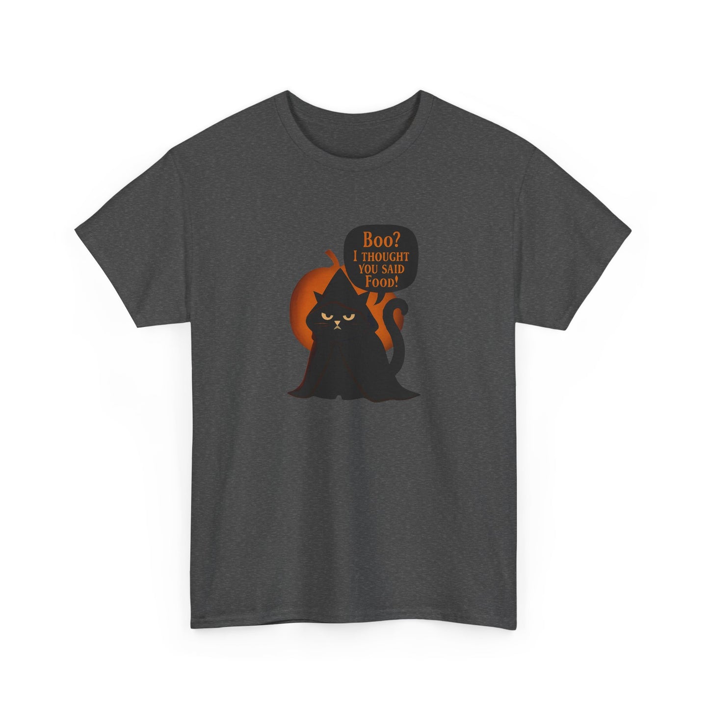 Boo? I Thought U Said Food Halloween T-Shirt, The funny fat cat illustration captures the heart of all who adore their feline friends, especially those who can't resist a chuckle over cat food antics.