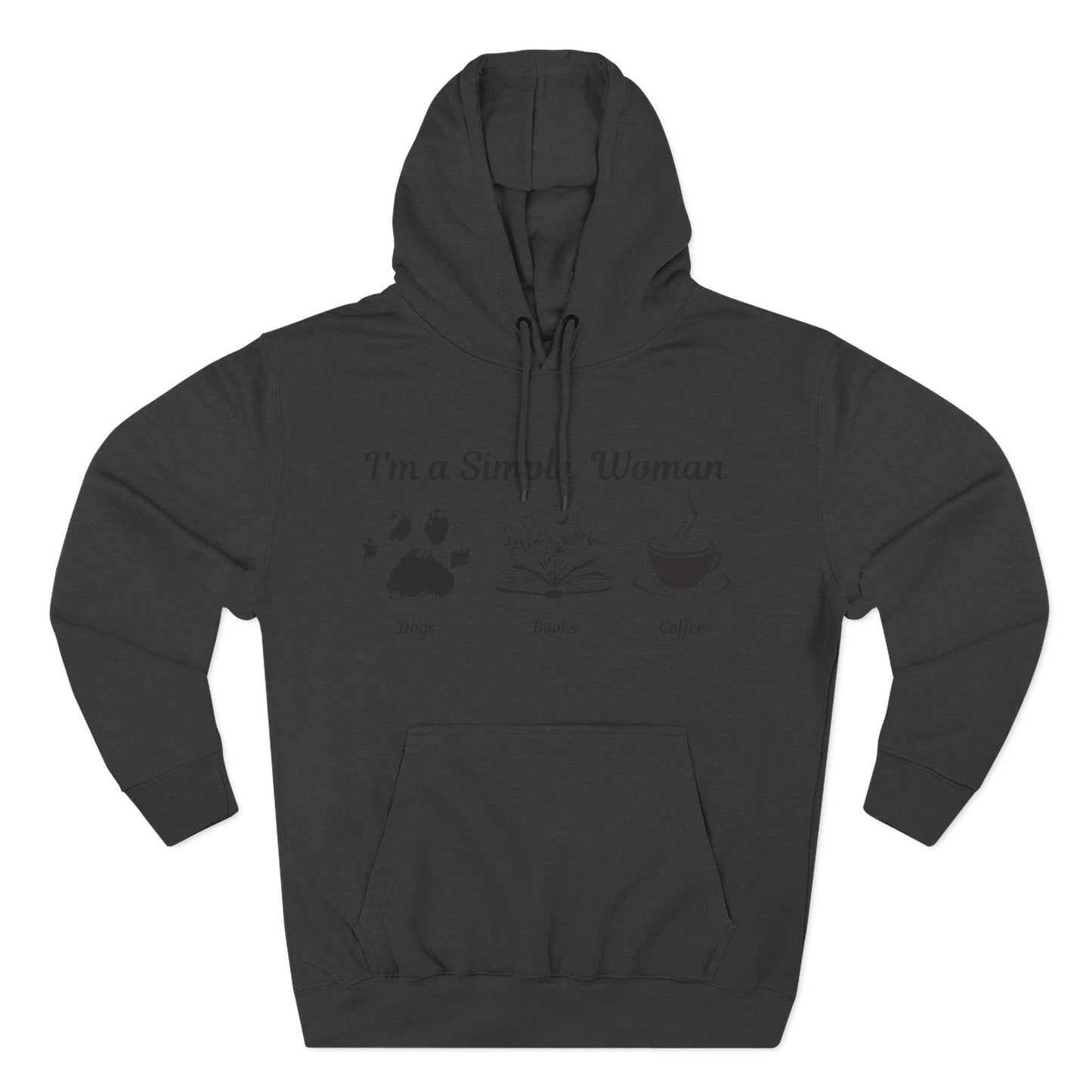 Simple Women Dog Book Coffee Lover Three-Panel Fleece Hoodie, perfect for dog, book & Coffee lovers who enjoy a relaxed and comfortable style.