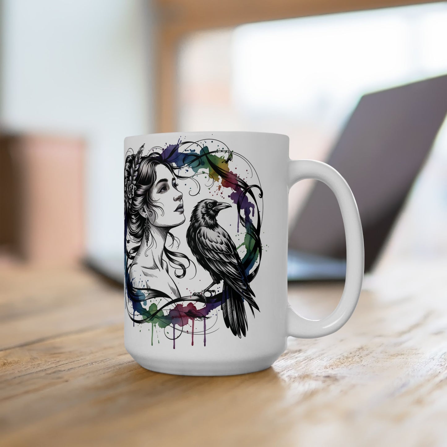 Morrigan mug, raven coffee cup,dark goddess witchy gift for her, ceramic alternative gift.