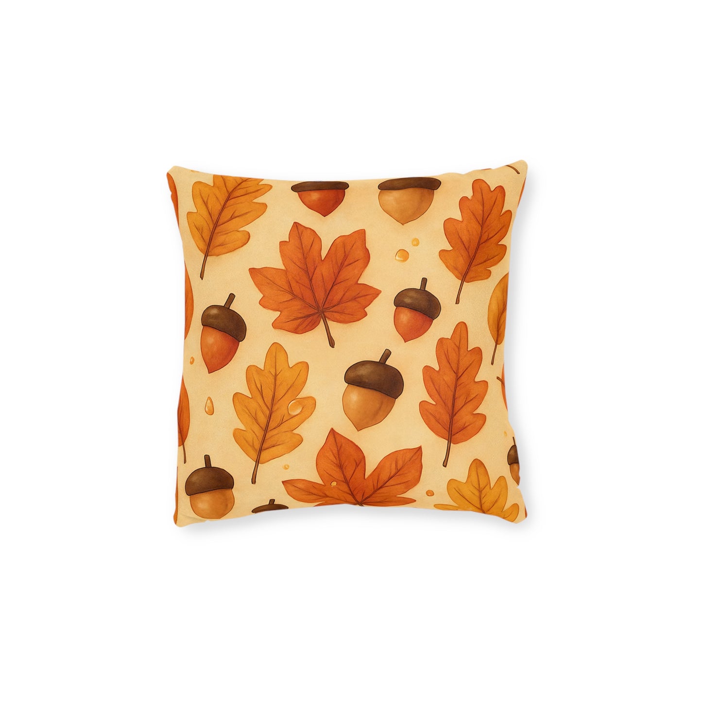 Autumnal Leaf Acorn Pillow, A tapestry of rich golden hues and crisp details, this autumn leaves pillow captures the essence of a forest carpeted with leaves, softening your space with its warm charm.