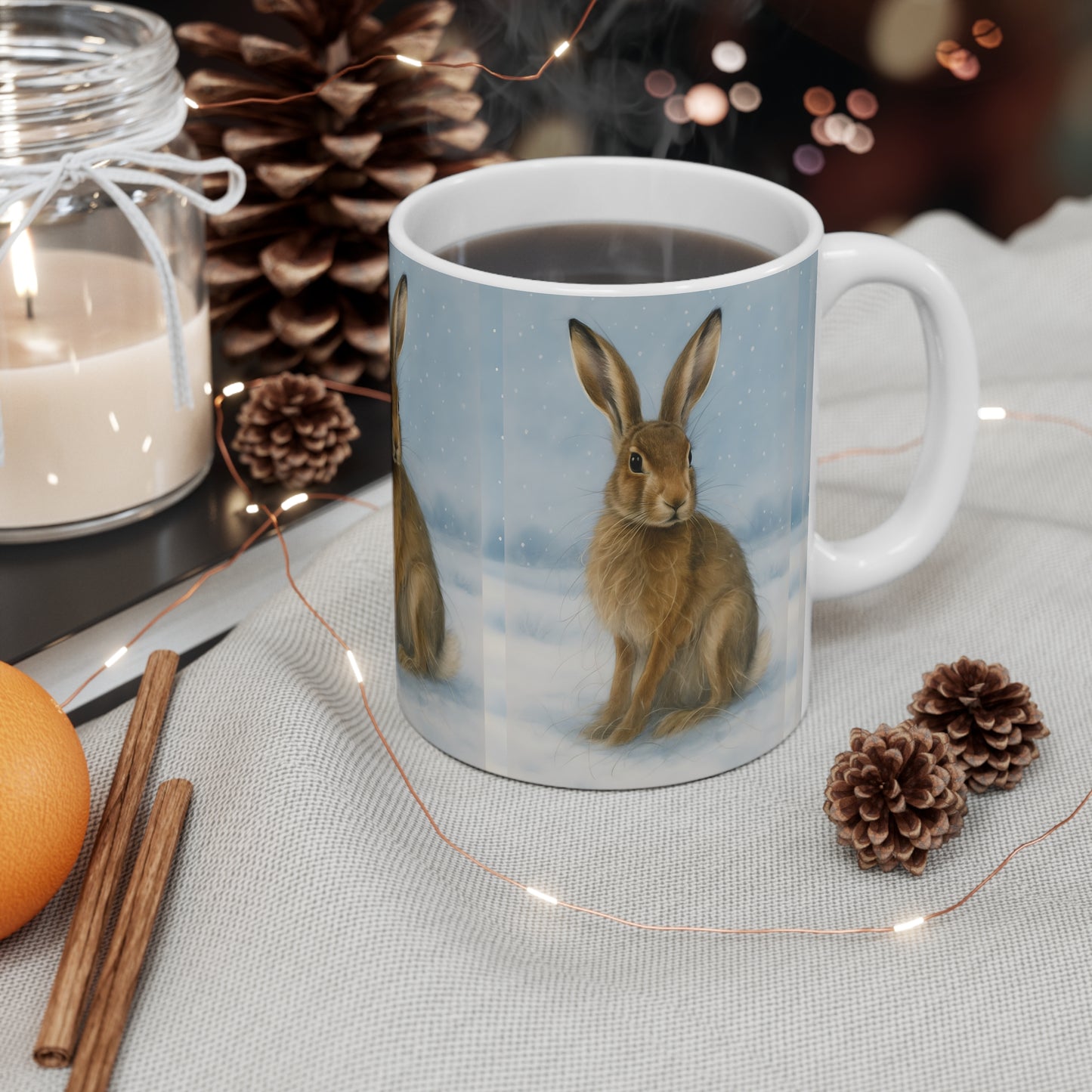 Winter Hare Coffee Mug, creating the perfect festive mug for your cozy winter mornings,perfect for celebrating the winter solstice.