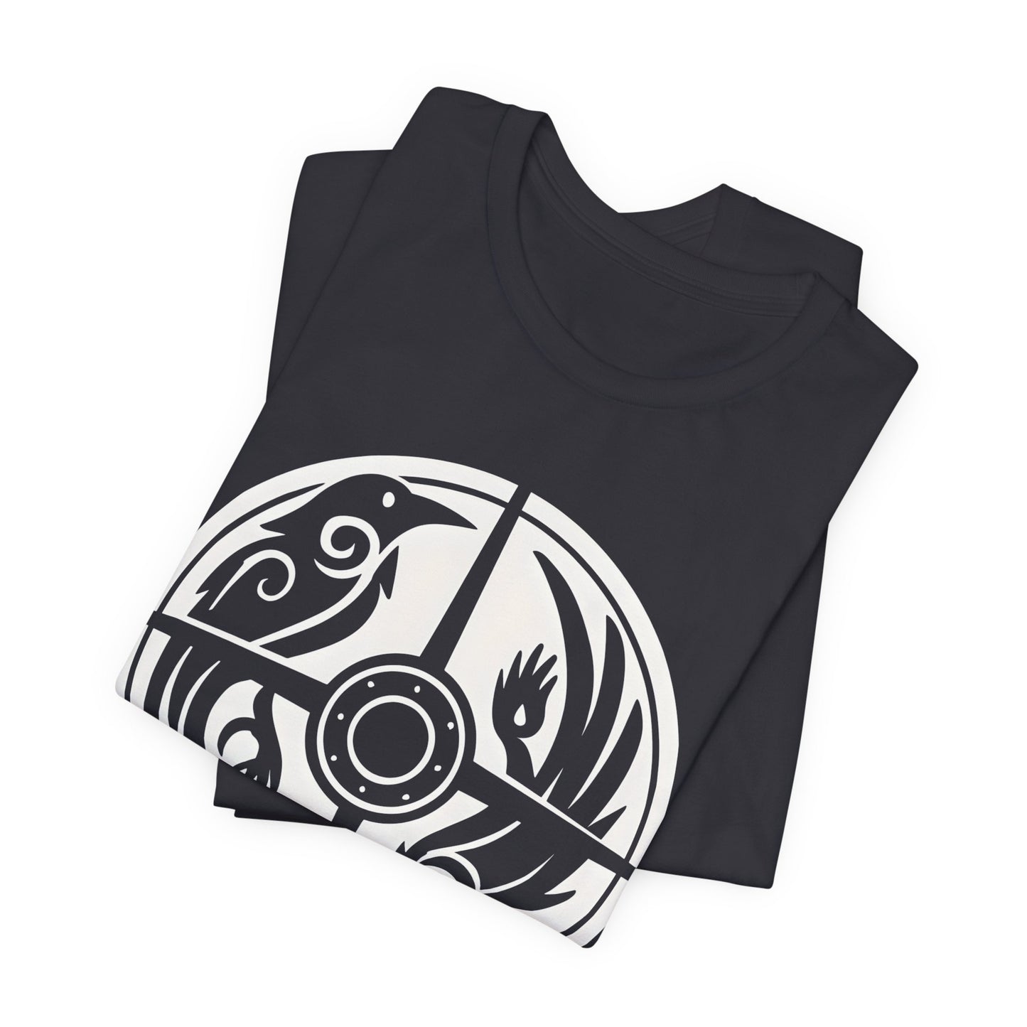 Norse Raven Shield T-shirt, Embrace the spirit of ancient warriors, an essential piece for any lover of Viking apparel.