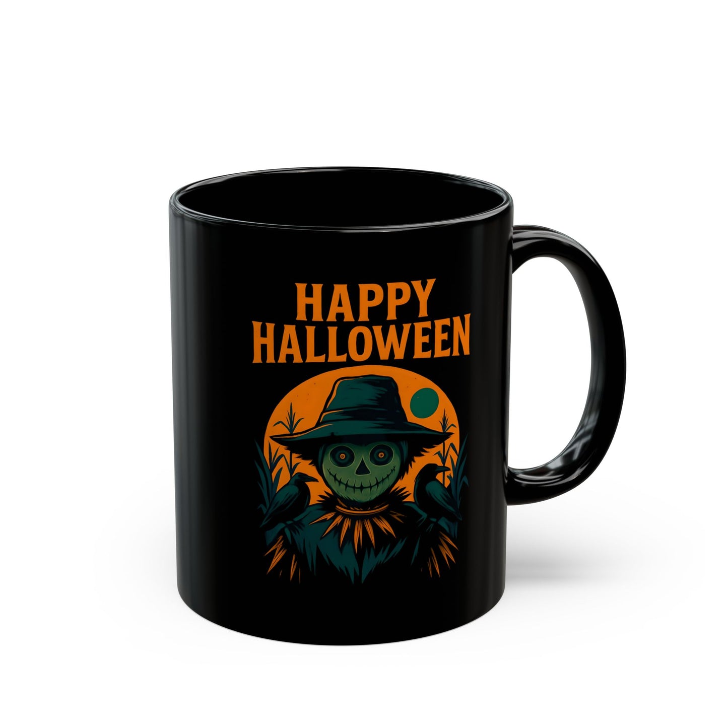 Happy Halloween Scarecrow Mug, This spooky mug is a delightful fusion of vibrant autumn hues and charmingly eerie designs, perfect for your morning brew.