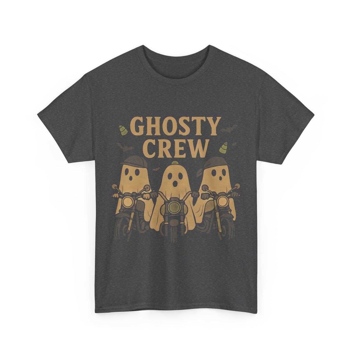 Halloween Ghosty Tee Ghost biker tee, perfect for showing off your fun and playful spirit! This tee boasts a vibrant design featuring ghostly charactersriding bikes.