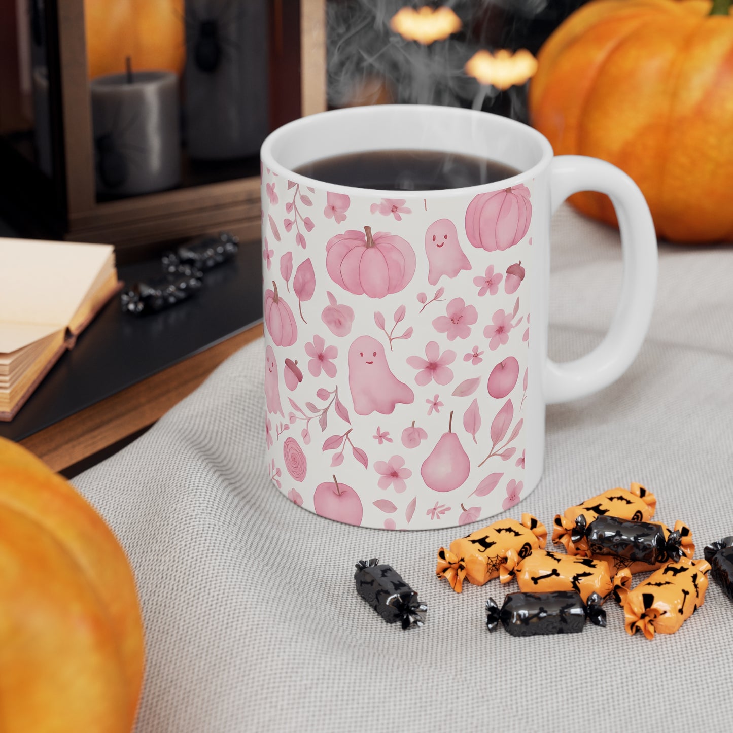 Pink Ghosty Pumpkin Mug, this cute ghost mug is your perfect companion for cozy autumn mornings.