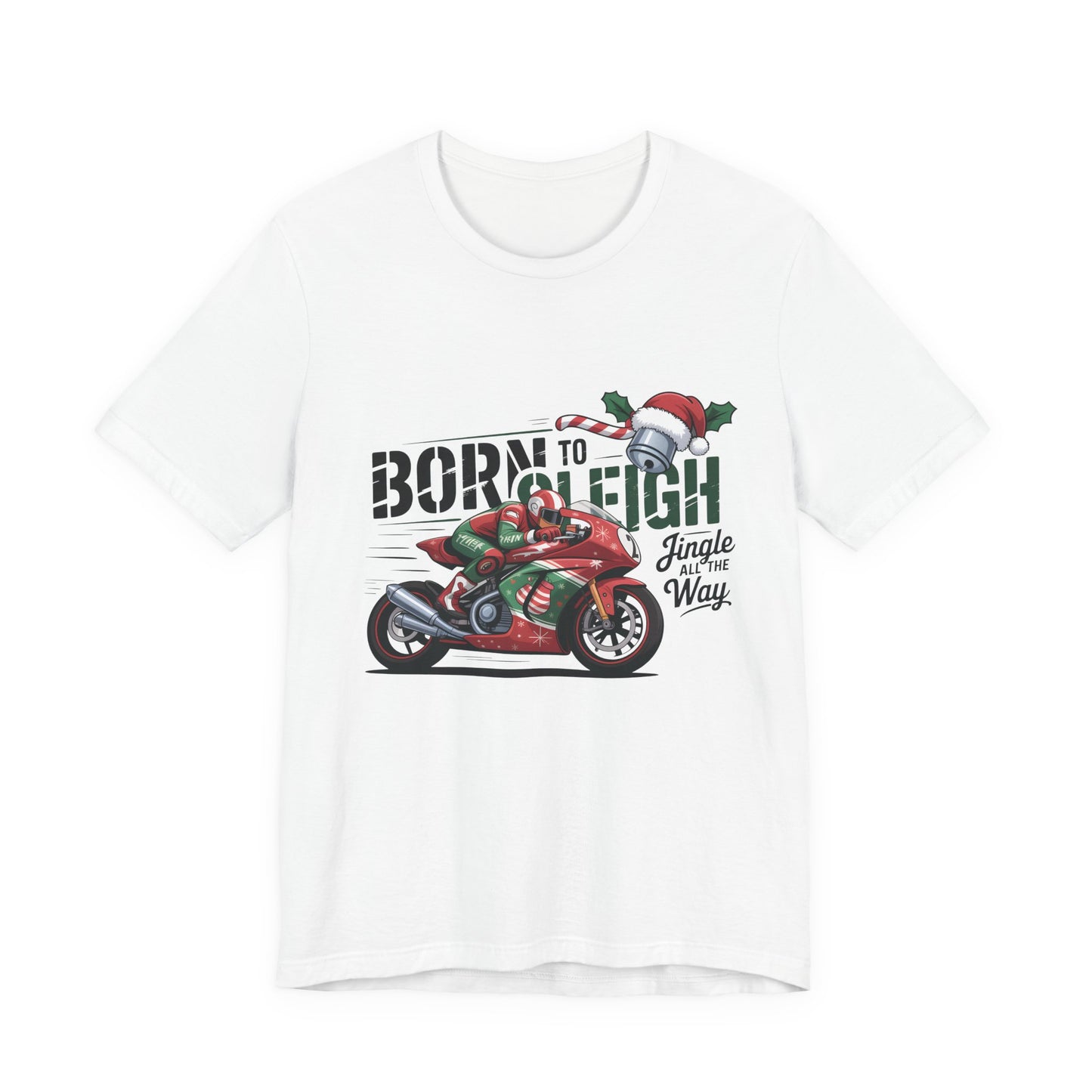 Jingle Bells Biker T-shirt, Motorcycle Shirt, this motorcycle shirt captures the spirit of the season and the open road. Perfect as a biker christmas gift.