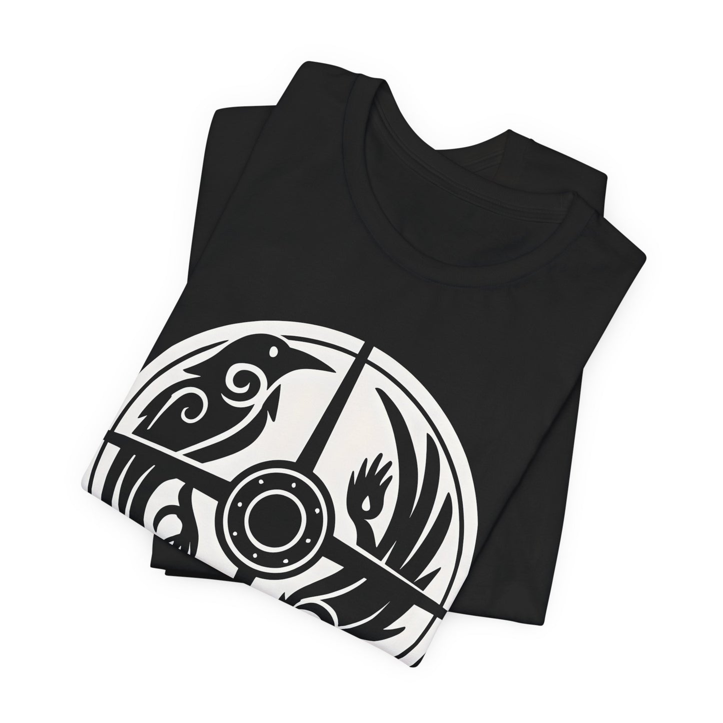 Norse Raven Shield T-shirt, Embrace the spirit of ancient warriors, an essential piece for any lover of Viking apparel.