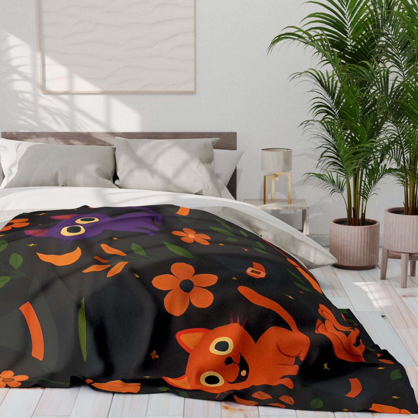 Halloween Blanket, The witchy blanket brings a touch of whimsy and warmth to any space, making it ideal as a spooky blanket or for witchy room decor.