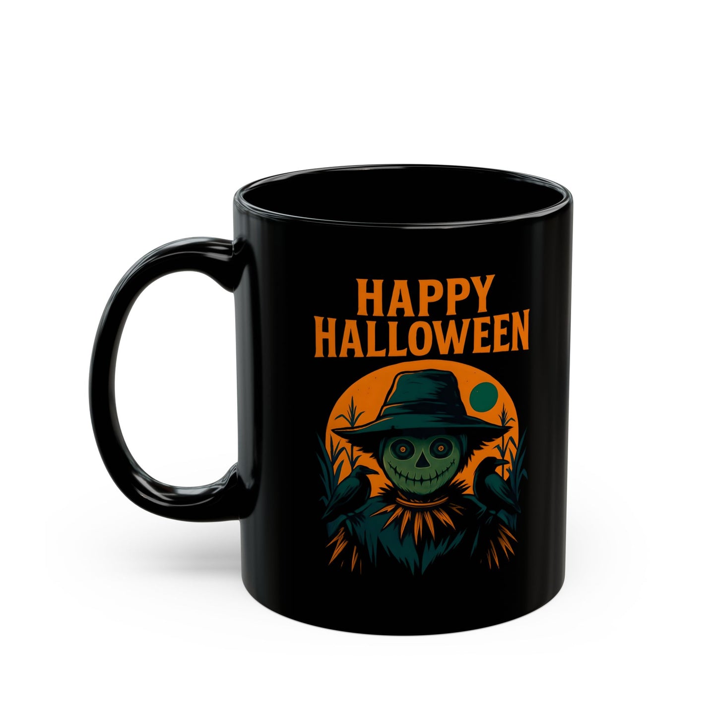 Happy Halloween Scarecrow Mug, This spooky mug is a delightful fusion of vibrant autumn hues and charmingly eerie designs, perfect for your morning brew.