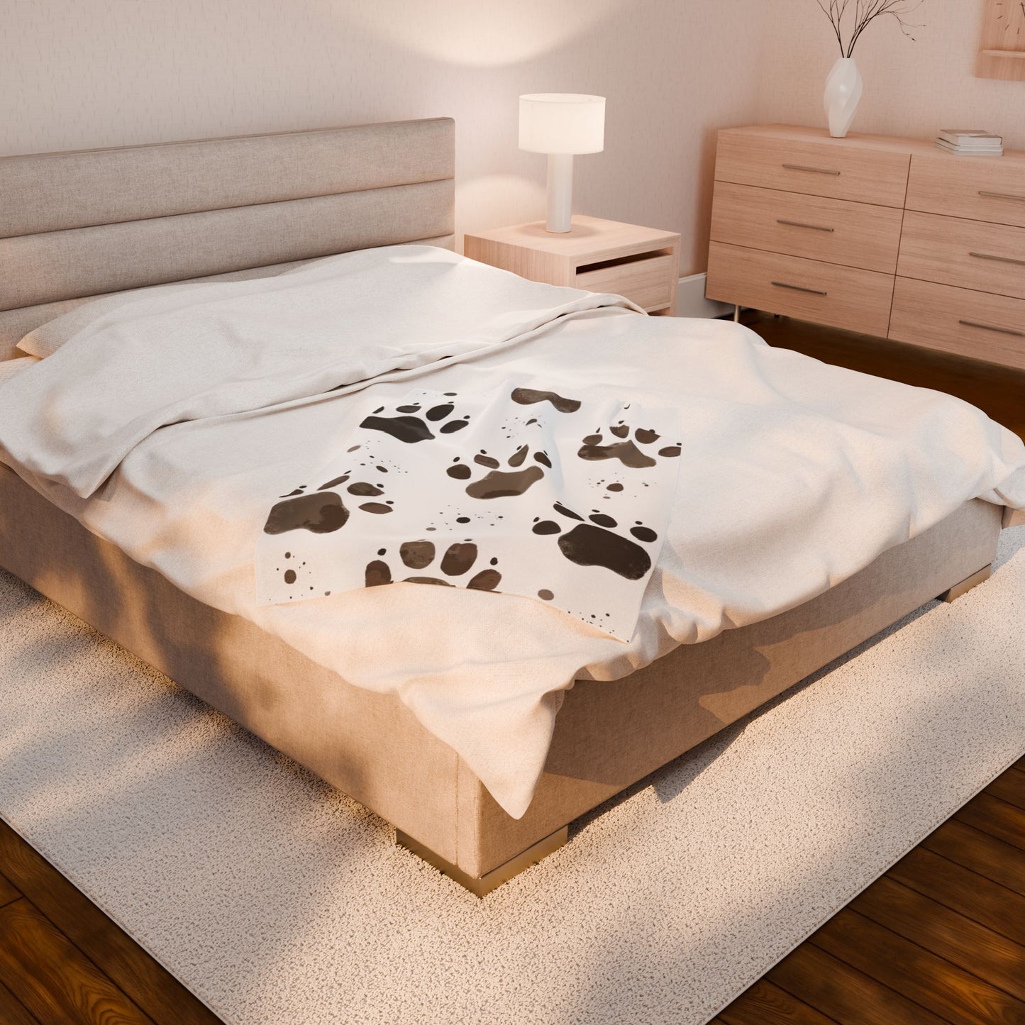 Plush Pet Paw Blanket, perfect for cozy nights in or lazy afternoons on the sofa. The vibrant print adds a playful touch to any room, making it an ideal addition to your home decor.