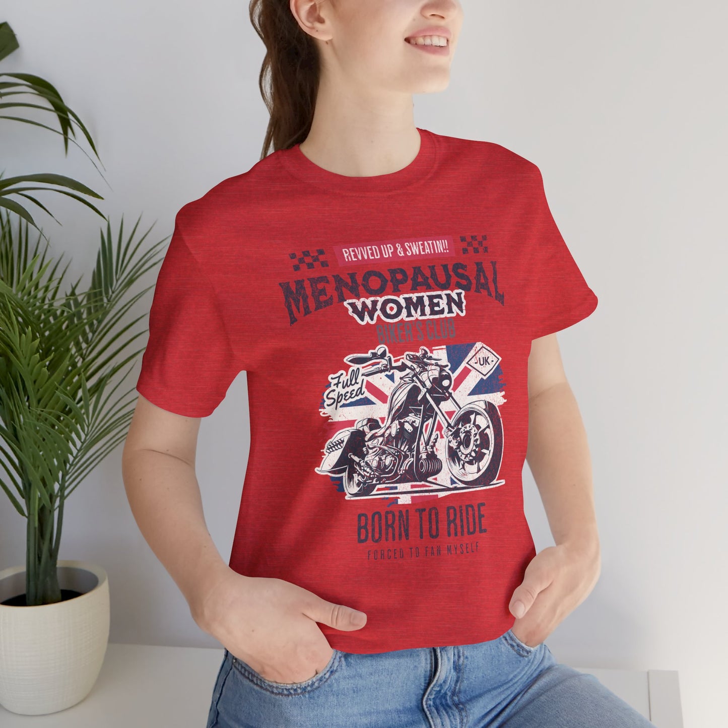 Menopausal Women's Biker Club T-Shirt, Menopause Humor Shirt, Female Biker Tee, Motorcycle Mom Gift, Moto Mama Shirt, Union Jack, Biker Babe