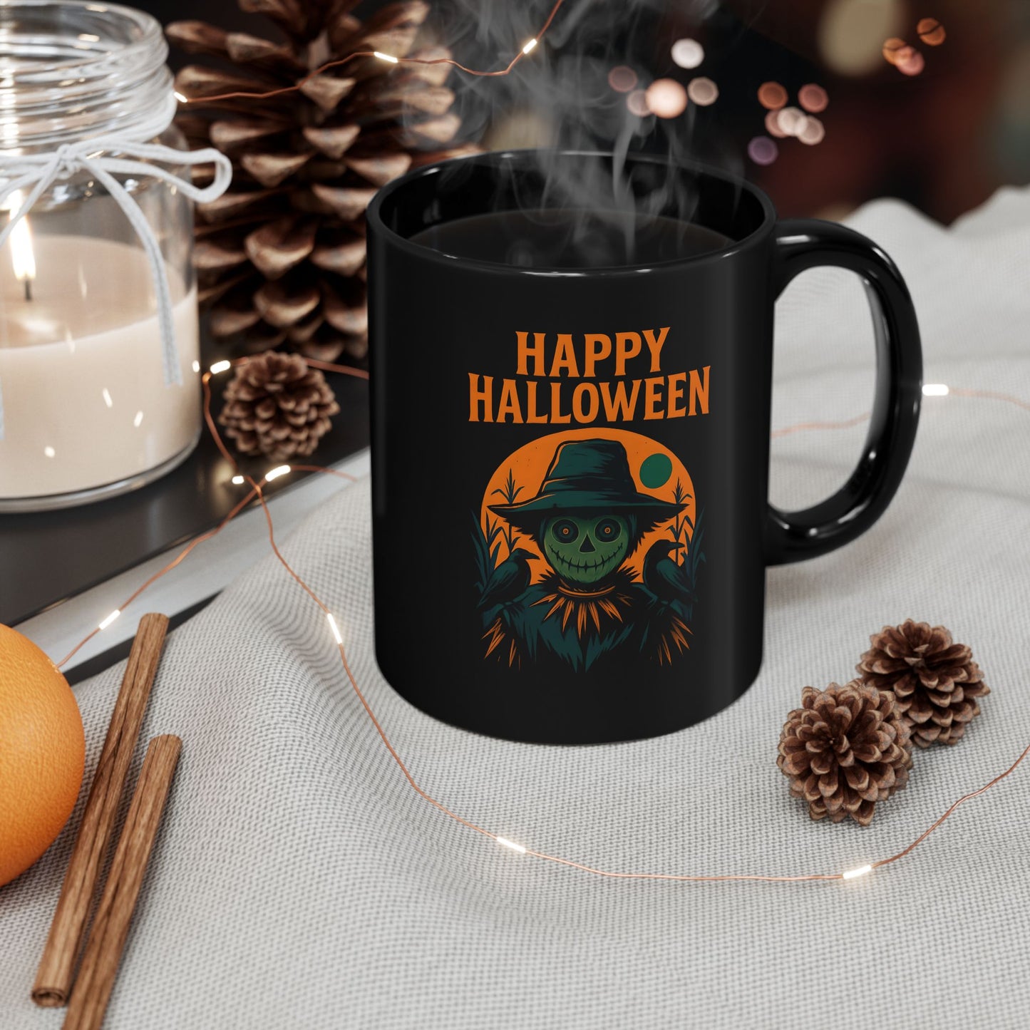 Happy Halloween Scarecrow Mug, This spooky mug is a delightful fusion of vibrant autumn hues and charmingly eerie designs, perfect for your morning brew.