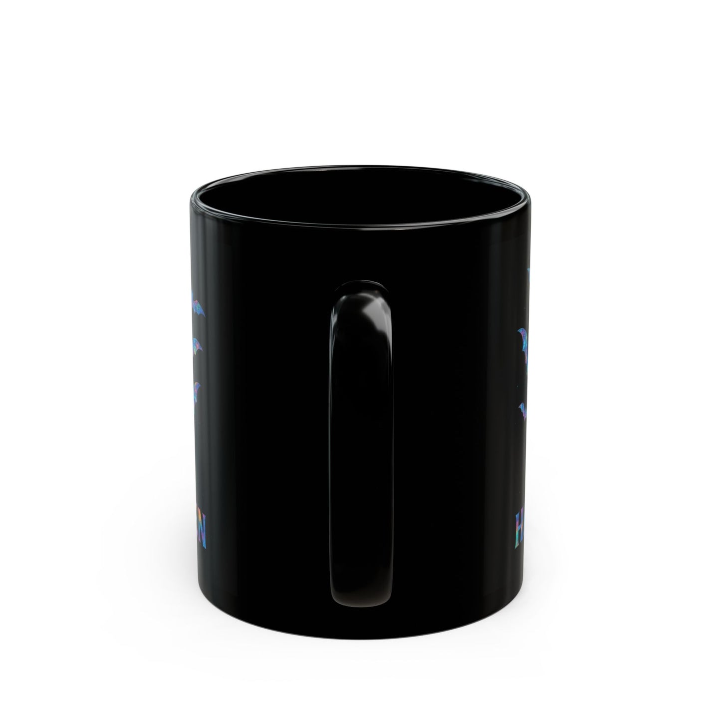 Happy Halloween Holographic Style Bat Mug, an essential addition to your coffee cup designs collection, celebrating the spooky season in style.