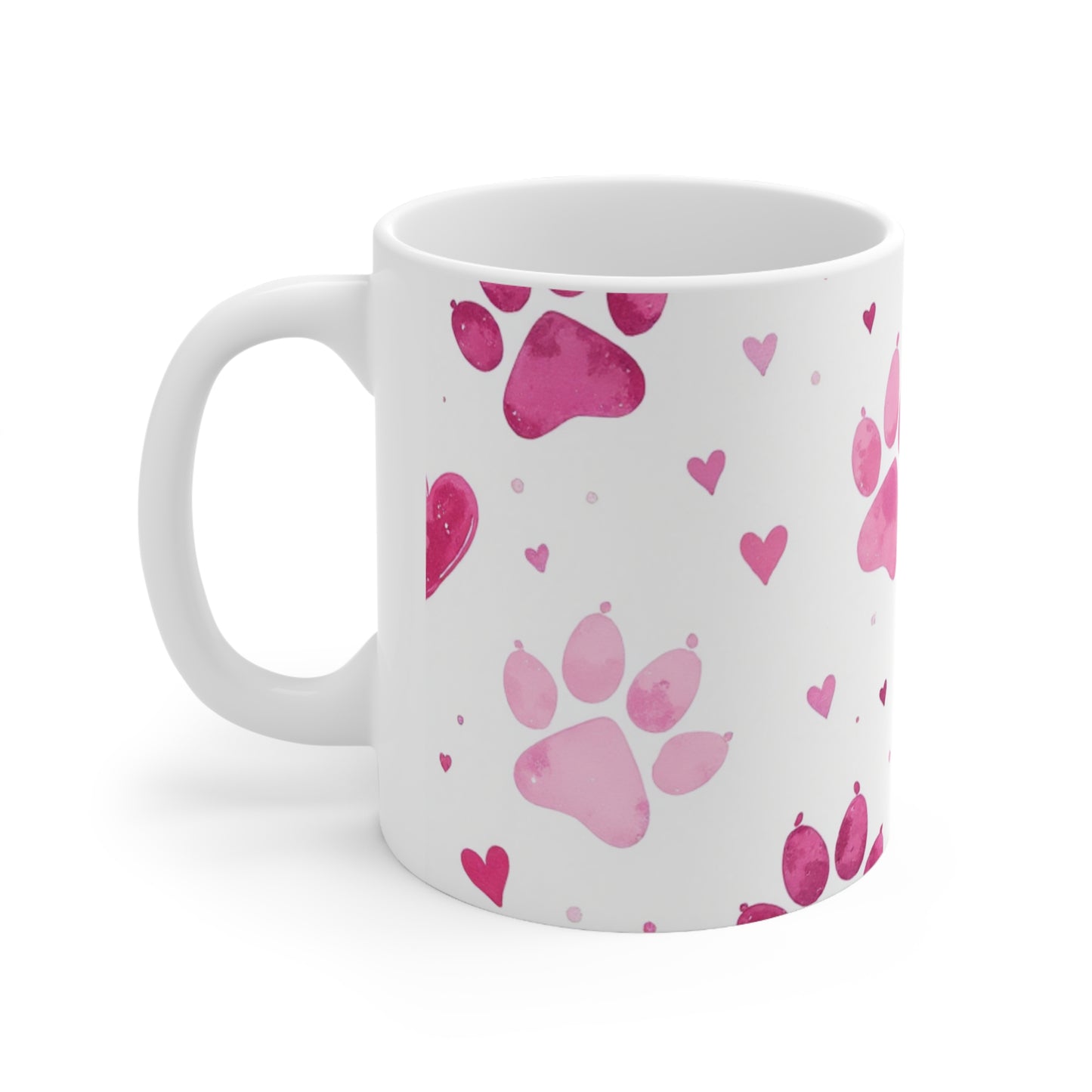Dog Lover Ceramic Coffee Cup, Pink Paws Design - Great Gift for Pet Lovers, 11oz, 15oz Mug.