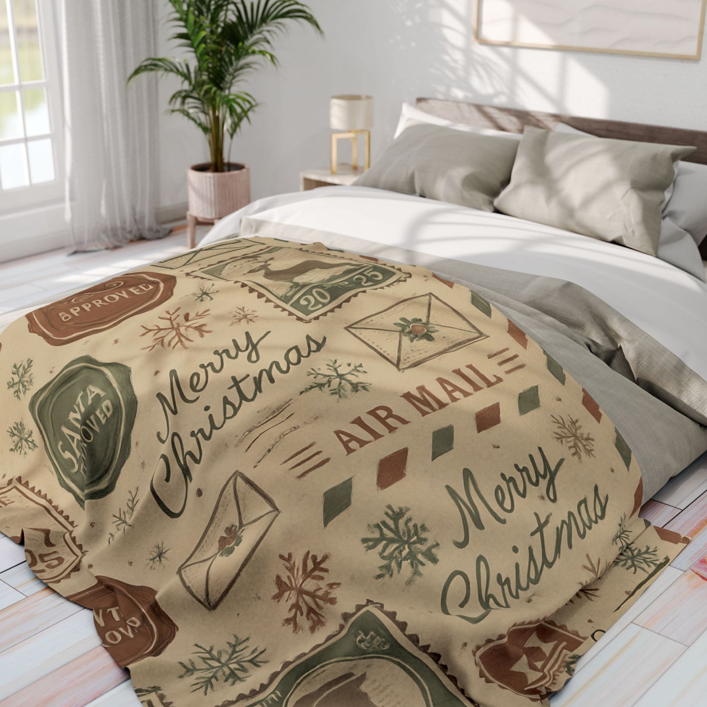 Festive Vintage Santa Snuggle Blanket, With a pattern reminiscent of a letter to Santa, it adds a whimsical touch to any festive home.