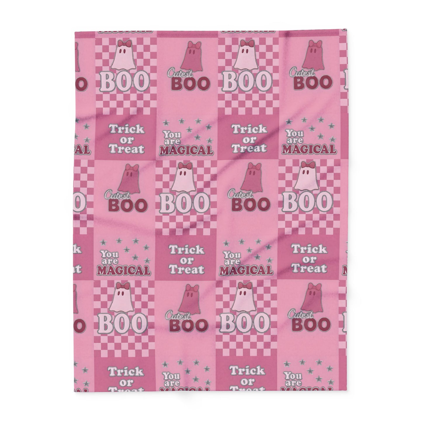 Cutest Boo Pink Ghost Blanket, This soft and fluffy throw features charming ghosties dancing across a playful pink canvas, making it the perfect snuggle blanket for cozy nights in.