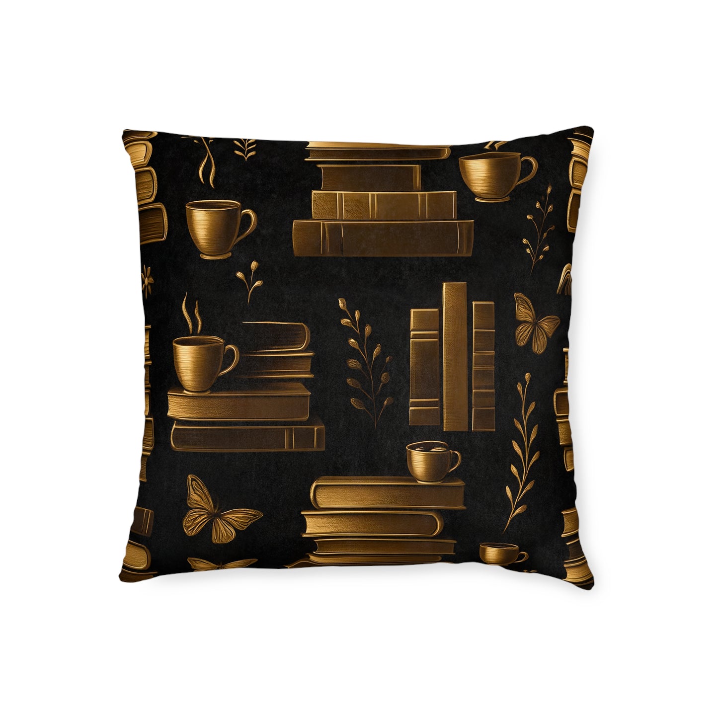 Books and Coffee Cushion, Perfect for cozy corners or grand libraries, this pillow is not just decor—it's a celebration of your passion for books and the comforting ritual of a quiet coffee moment.