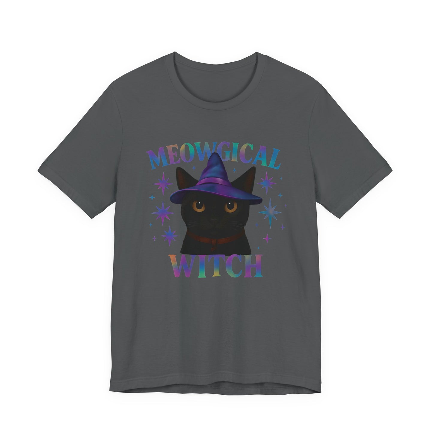 Meowgic Witch, This tee captures the essence of magical cat allure with its holographic cat design, bringing the bewitching appeal of black cats magic straight into your wardrobe