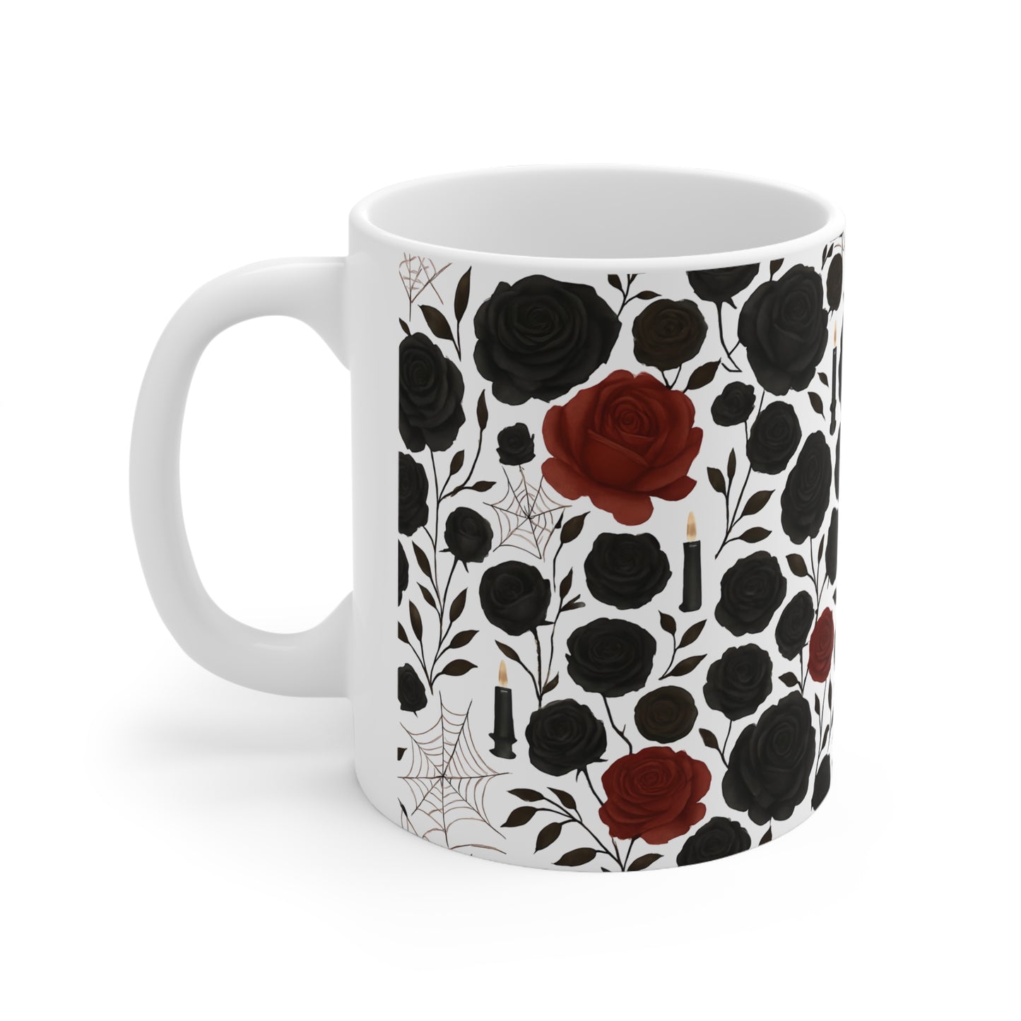 Gothic Rose Halloween Mug, a mystical blend of elegance and enchantment,adorned with intricately designed roses, making every sip feel like a spellbinding experience, Perfect for your morning brew.