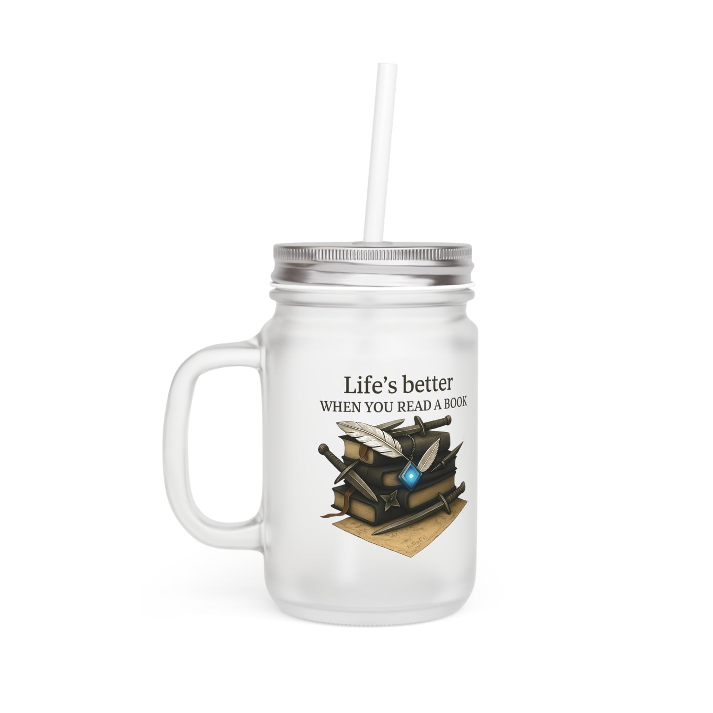 Book Lovers Mason Jar with Straw, Frosted Glass Cup, Eco Friendly Mug, Bookish Aesthetic, Booktok Merch, Bibliophile Gift, Book Club Gift