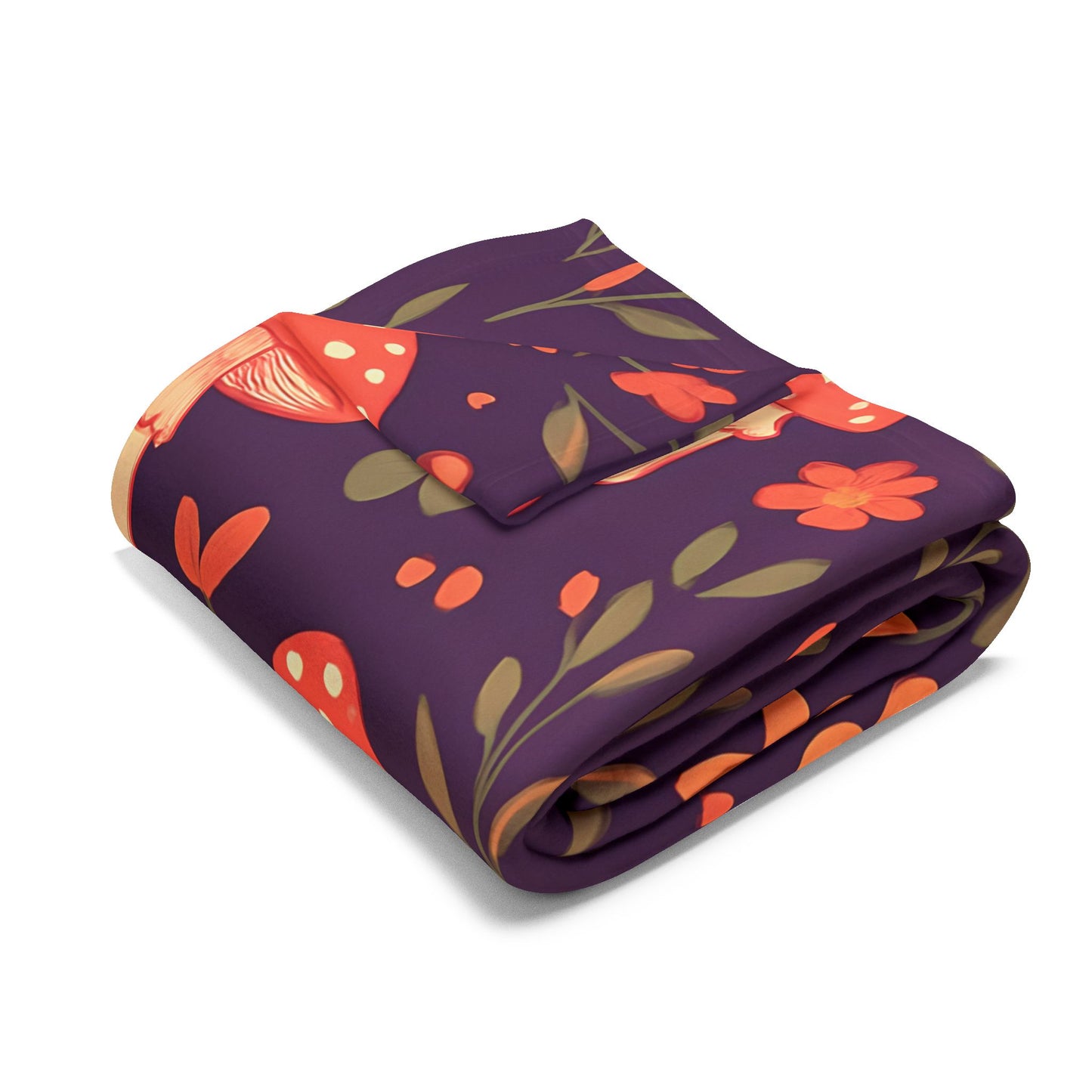 Cozy Mushroom Blanket, The enchanting mushroom pattern, set against a rich plum throw, turns any sofa into an autumnal paradise.
