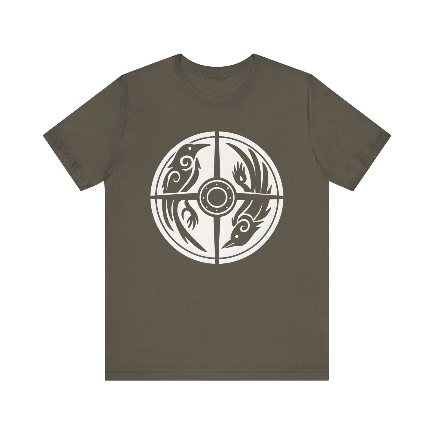 Norse Raven Shield T-shirt, Embrace the spirit of ancient warriors, an essential piece for any lover of Viking apparel.