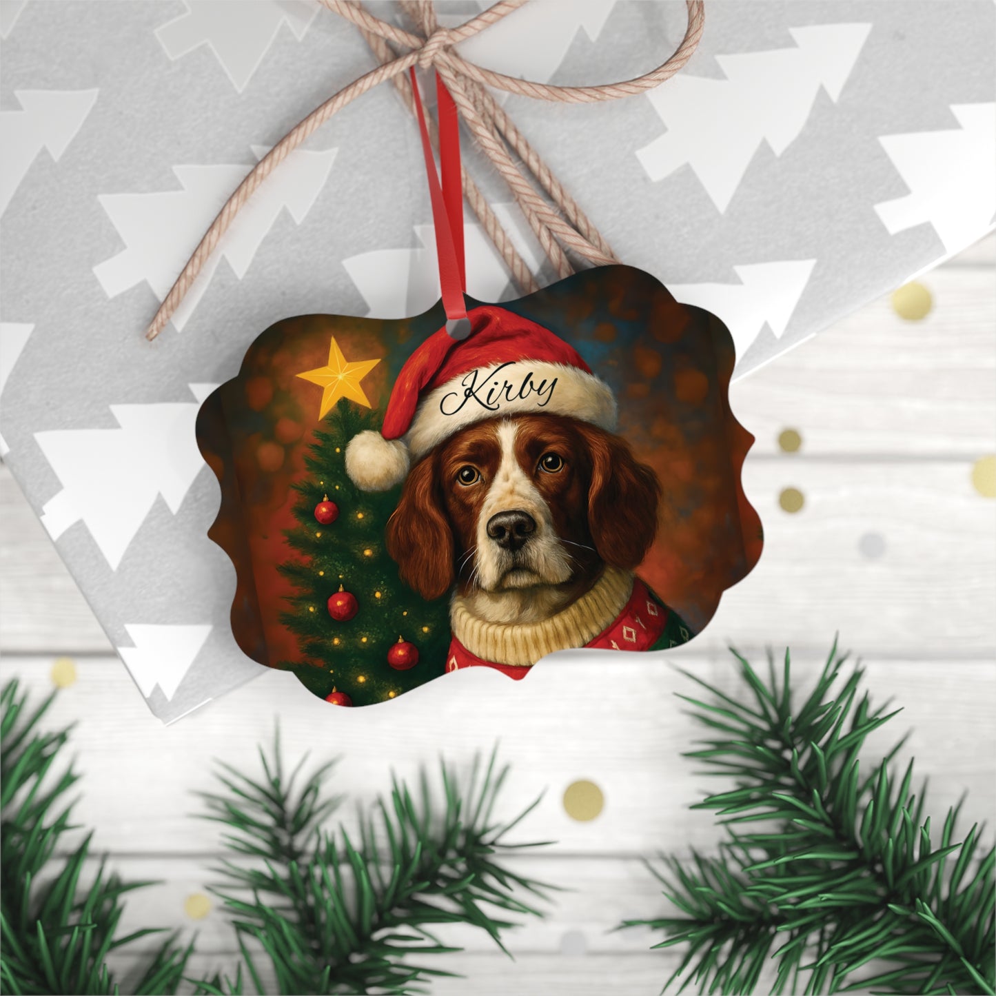 Festive Personalized Springer Spaniel Ornament,a heartfelt dog keepsake, personalized with your beloved buddy's name.