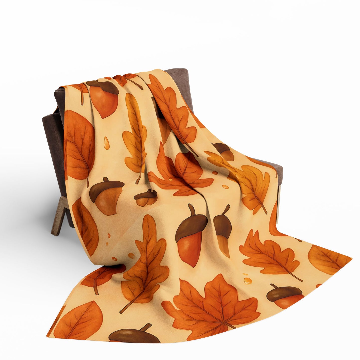 Autumnal Leaf Blanket Throw, This soft cozy blanket, adorned with intricate oak leaf acorn patterns, seamlessly captures the essence of the autumn eason