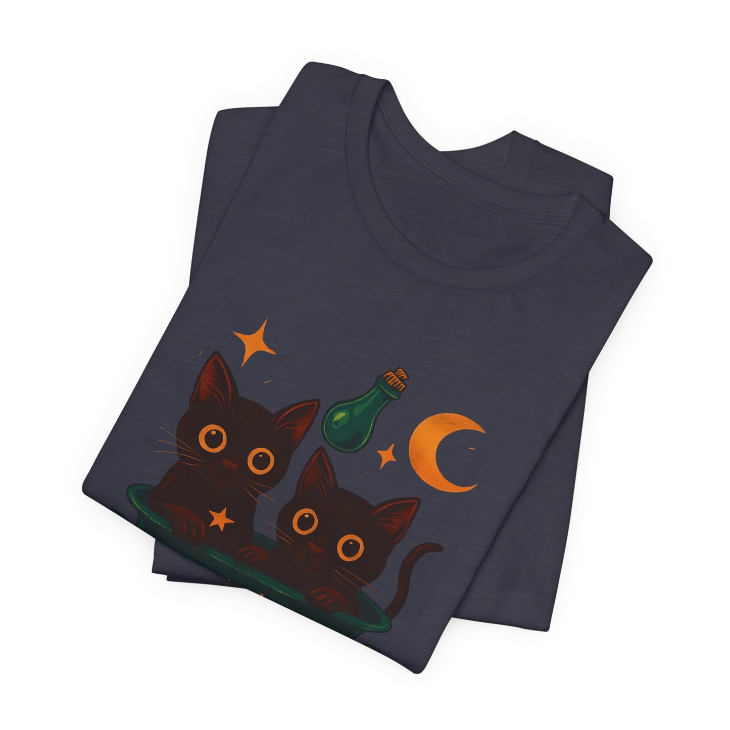 Brew Up Some Trouble Cat Witchy T-shirt, The seamless blend of mystical charm and humor makes this shirt a must-have for any lover of cute Halloween cat apparel.