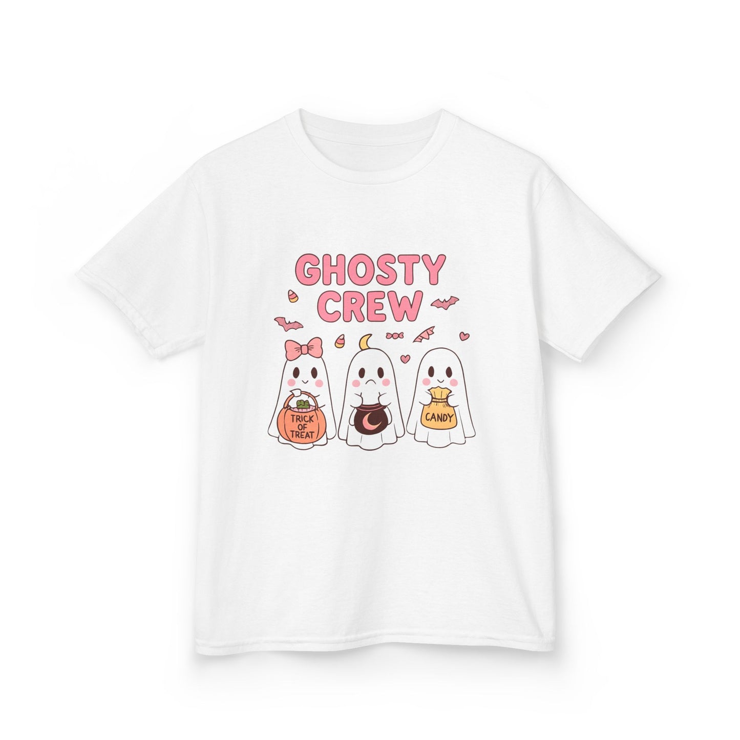 Ghosty Crew Kids Tee, Children will love wearing this tee for Halloween celebrations, costume parties, or just to add a whimsical touch to their day.