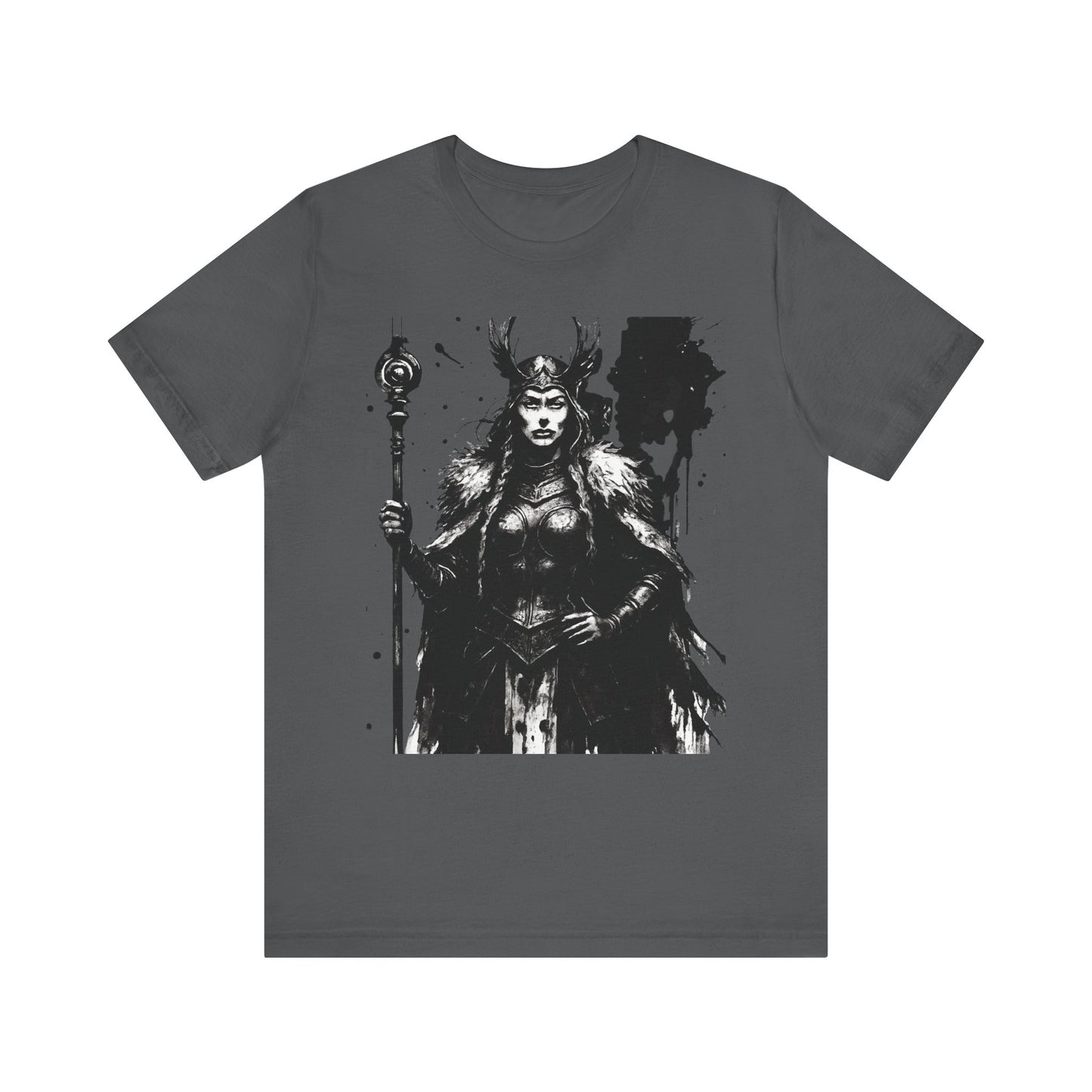 Frigg Norse Goddess T-shirt, captures the essence of Frigg, the revered Norse goddess, renowned in Nordic mythology as the embodiment of foresight and wisdom.
