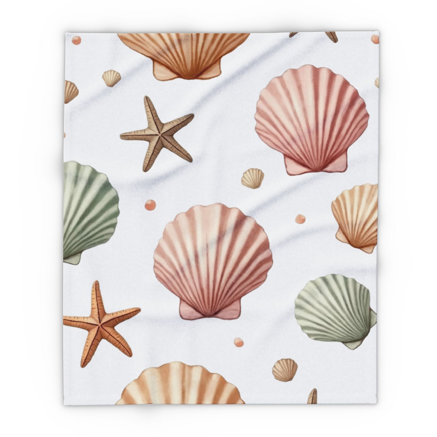 Cozy Beach-Themed Fleece Blanket, Featuring a delightful seashell design, it brings a touch of oceanic beauty to any space.