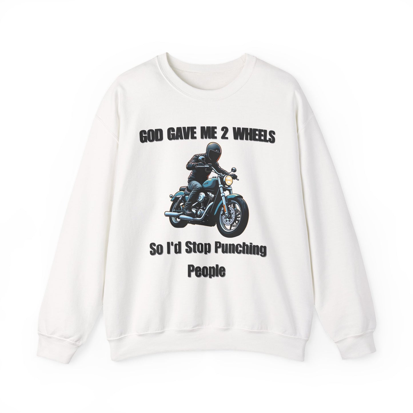 God Gave Me 2 Wheels Sweatshirt, The light-hearted motorcycling-themed graphic adds a fun twist, making it the perfect companion for casual outings or bike rides.
