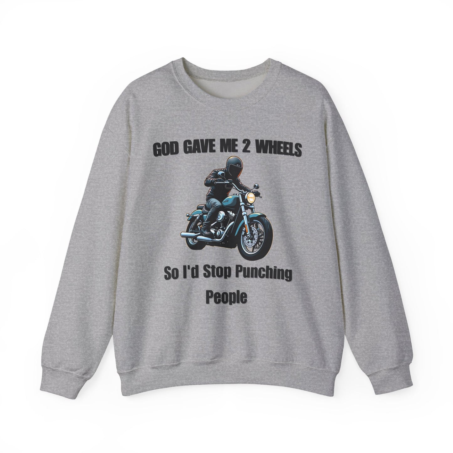 God Gave Me 2 Wheels Sweatshirt, The light-hearted motorcycling-themed graphic adds a fun twist, making it the perfect companion for casual outings or bike rides.